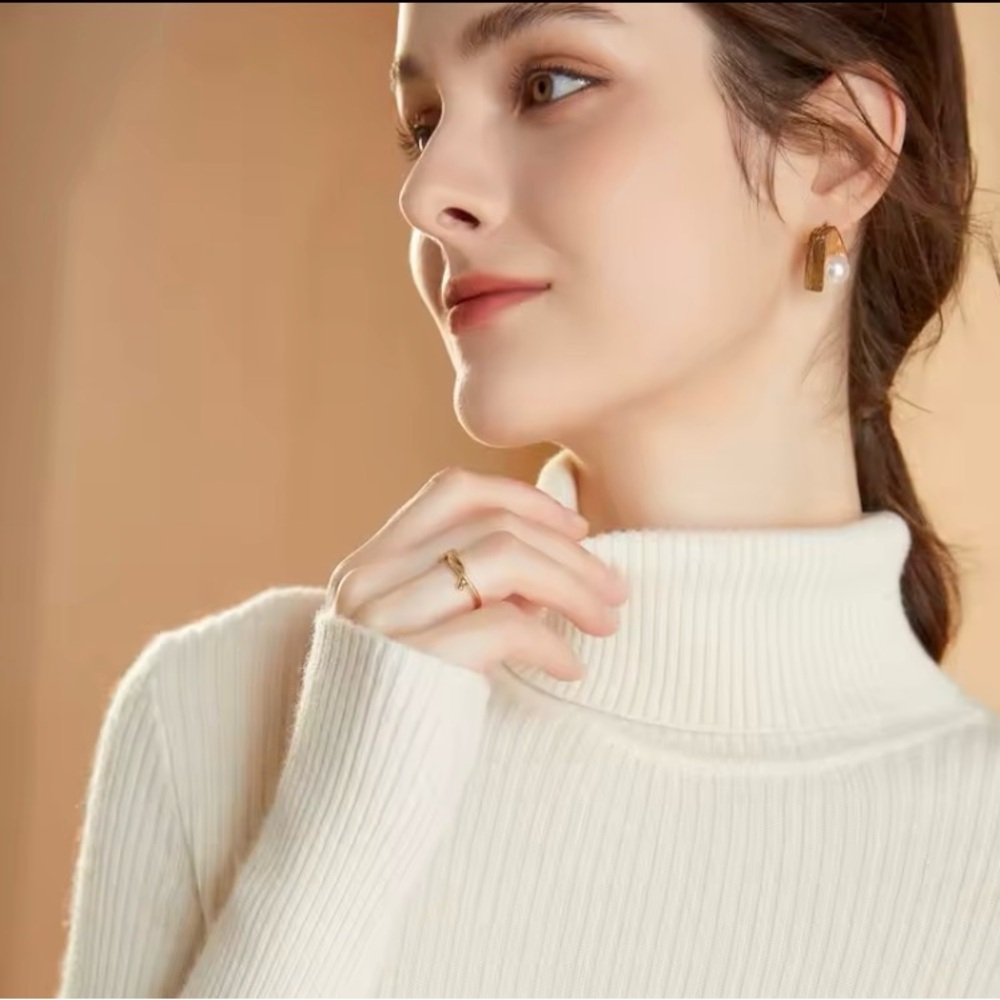 New See- Thru Ribbed Long Sleeve Turtleneck Sweater